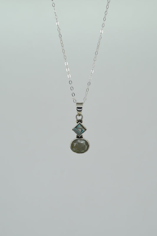 Collier 2 Pierres Labradorite en Argent 925 — Protection & Intuition