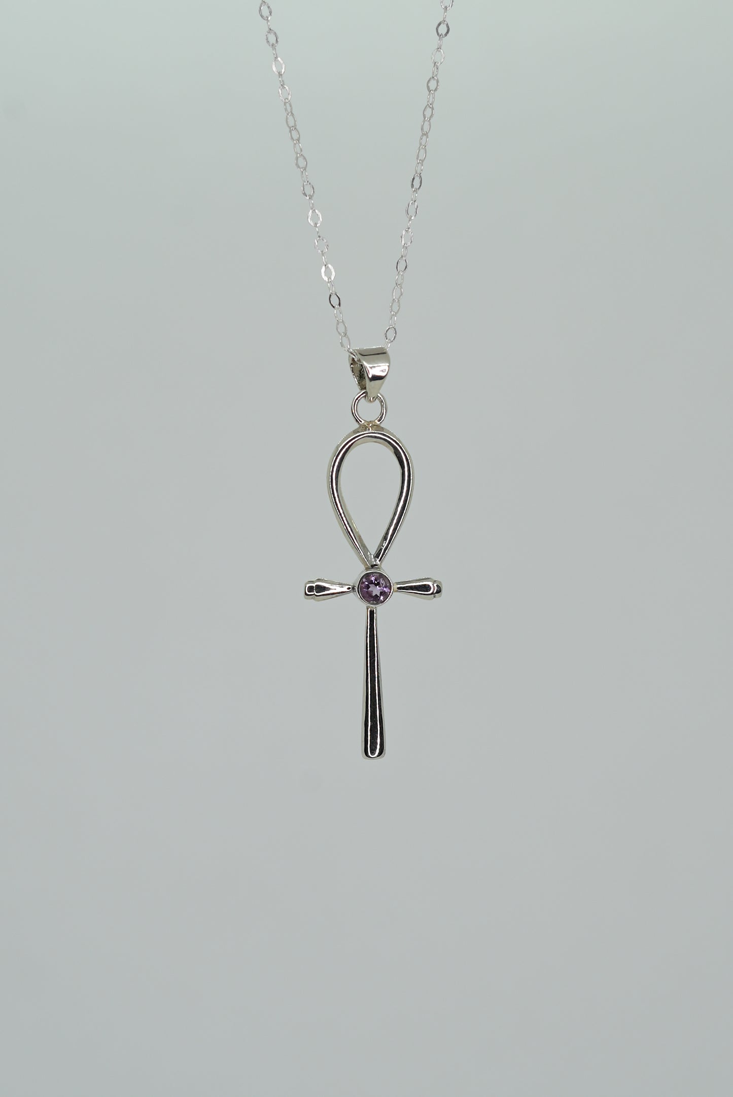 Collier Croix Ankh en Argent 925 avec Améthyste — Énergie &  Protection