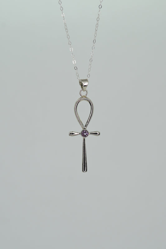 Collier Croix Ankh en Argent 925 avec Améthyste — Énergie &  Protection