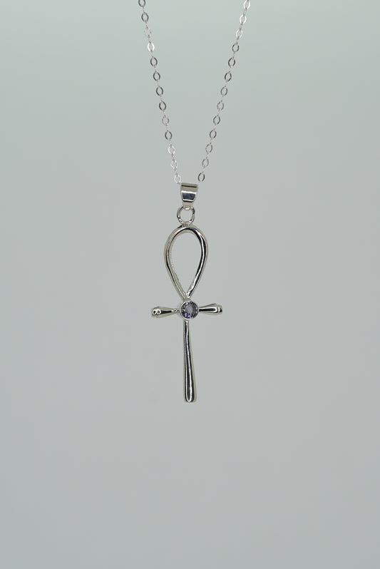 Collier Croix Ankh en Argent 925 avec Iolite — Intuition & Protection